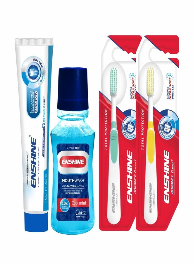 Enshine Oral Care Combo Pack of 4 - Enshine Sensitive Anti-Cavity Toothpaste (100g) |Cool Mint Mouthwash (150ml) and Advance Toothbrush (2 pcs) |Helps to Make Teeth Healthy and Remove Bad Breath - Image 1